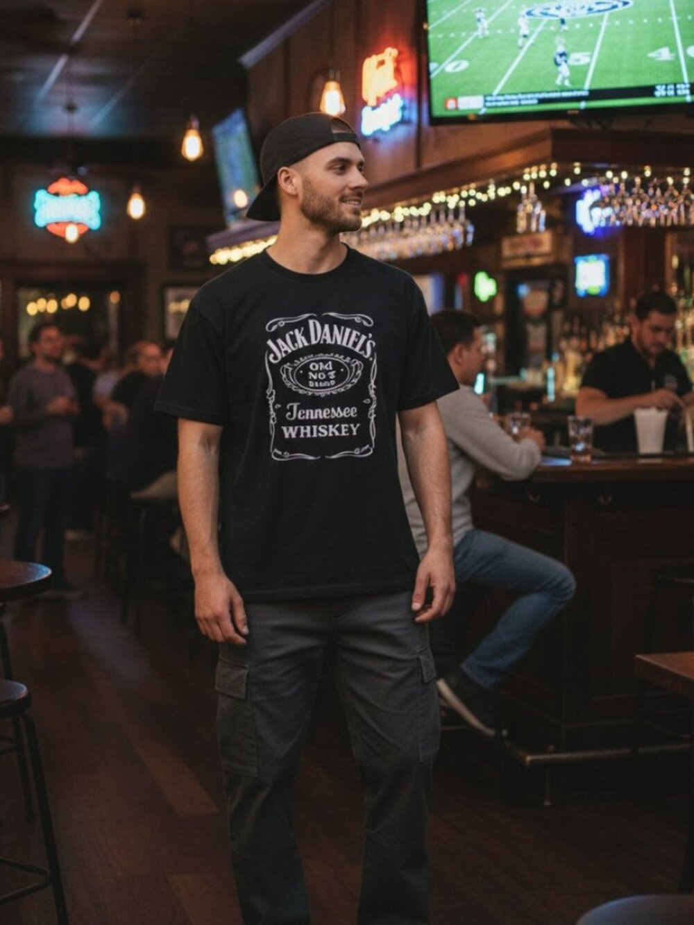Jack Daniels Black T-Shirt with White Tennessee Whiskey Graphic